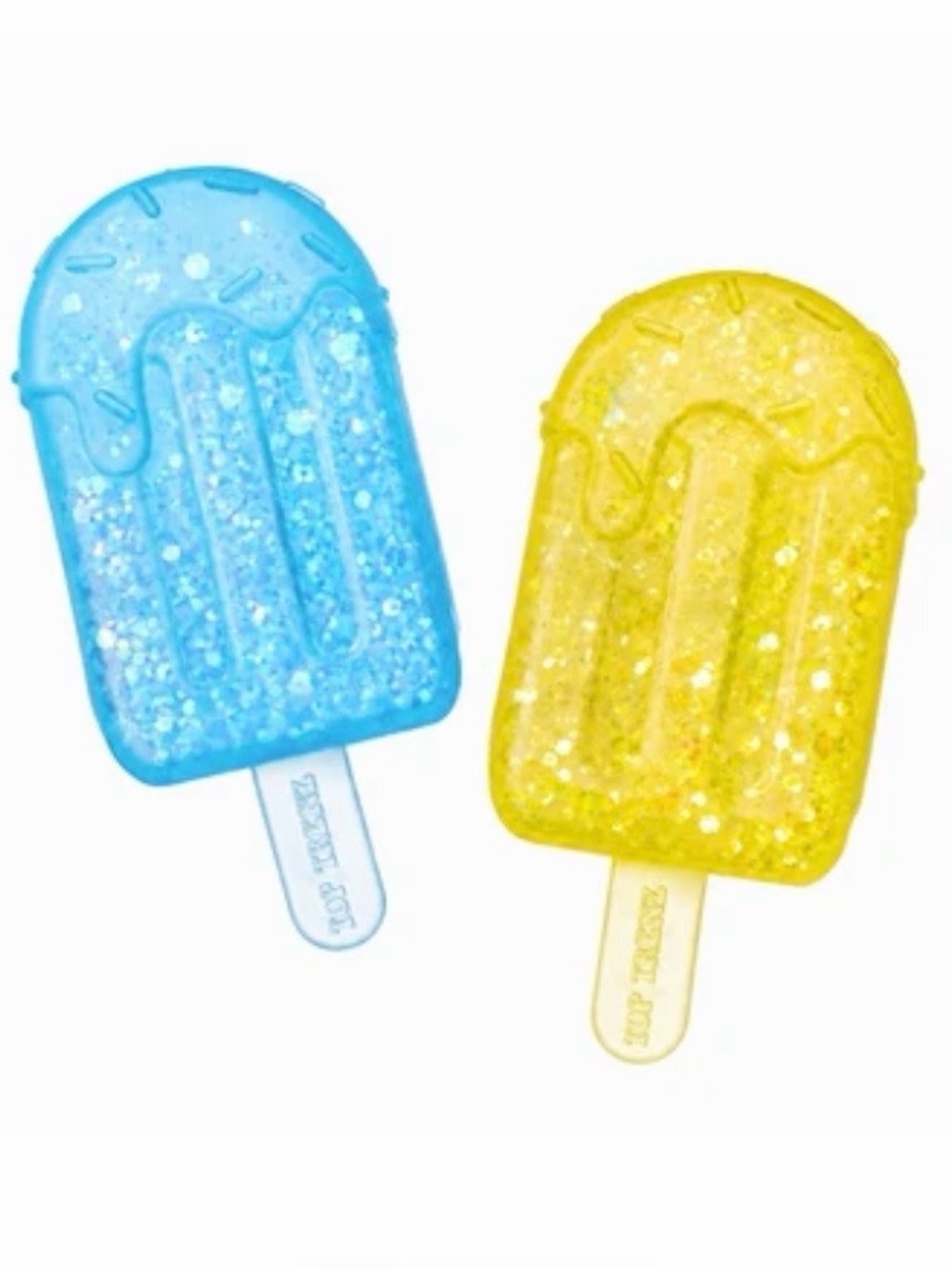 2pk Squishy Top Trenz Ice Glitter Pops Super Popsicle Sugar Squisher Blue Yellow